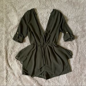 Papaya olive green romper, size small